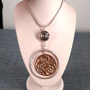 27" Pendant Necklace Circle Filigree Gold Silver Crystal Accent Jewelry